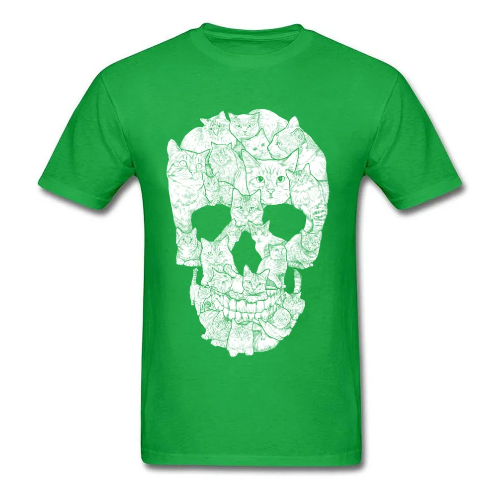 Sketchy Cat Skull NEW YEAR DAY 100% Cotton O Neck Tops Tees Short Sleeve Summer Tee Shirt Hip Hop Printing T Shirt Sketchy Cat Skull green