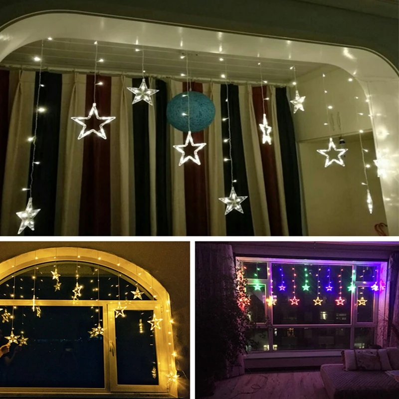 AC110V / 220V Holiday Lighting LED Fairy Star Curtain String luminarias Garland Decoration Christmas Party Wedding Light 2M