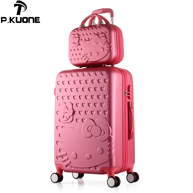 

2PCS/SET Lovely 14" Cosmetic bag hello Kitty 20/22/24/28 inch girl students trolley case Travel luggage woman rolling suitcase