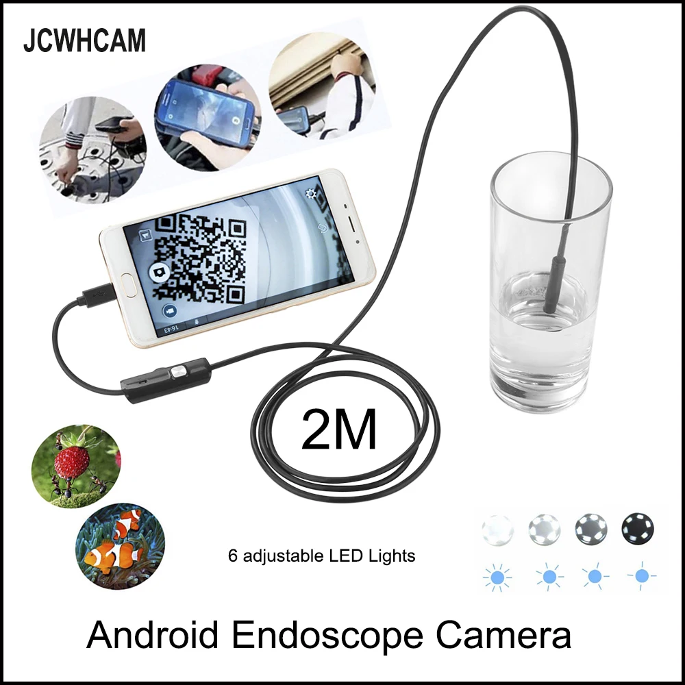 

JCWHCAM 2M Cable USB Android Endoscope Camera 8mm Lens Flexible Snake Camera HD 720P Borecope Pipe Inspection Camera
