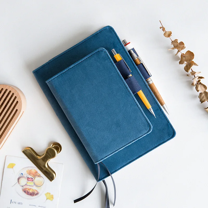 

Travel Notebook Journal DIY Diary HOBO Velvet Blue A5A6 Agenda Daily Plan Horizontal/Grid/Blank page stationery WJ-XXWJ470-