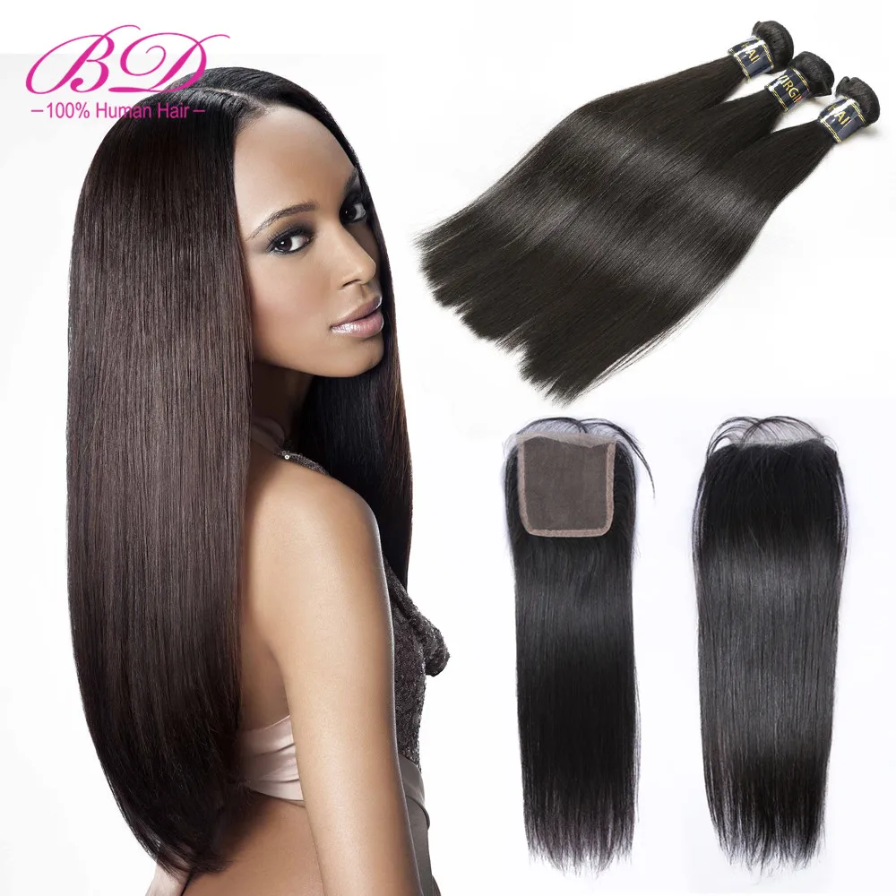 

BD HAIR Unprocessed Brazilian Virgin Hair Straight Human Hair Bundles With Closure Cuticle Aligned Hair