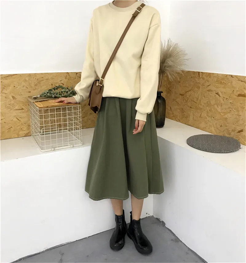 Женские кофты 2018 Harajuku сплошной Толстовка Для женщин толстовка с длинным рукавом Свободные Для женщин толстовки Повседневное спортивный