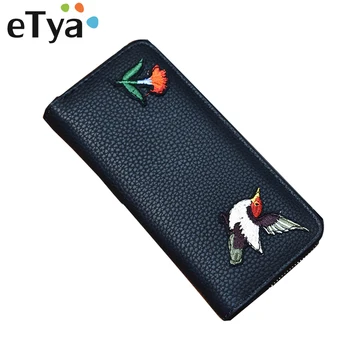 

eTya Fashion PU Leather wallet Women Vintage Long Purse Flower Female Large capacity Zipper Wallets Money Clips Cards Purse