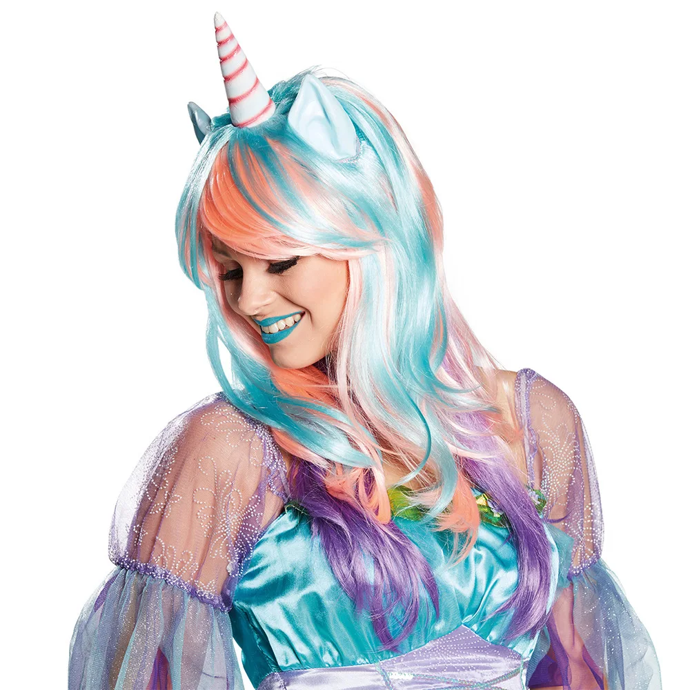 

Little Pony Rainbow Dash Cosplay Colorful Synthetic Hair Party Hats New Unicorn Halloween Cosplay Wig With Headband