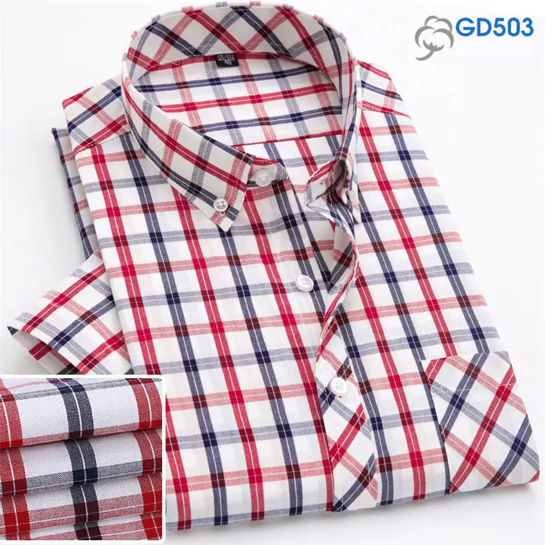 Plaid Shirts Men Long Casual Free Iron Spring Summer Cotton Business Formal Dress Male Shirts Man Plus Size 5XL Brand 2019 MuLS 03