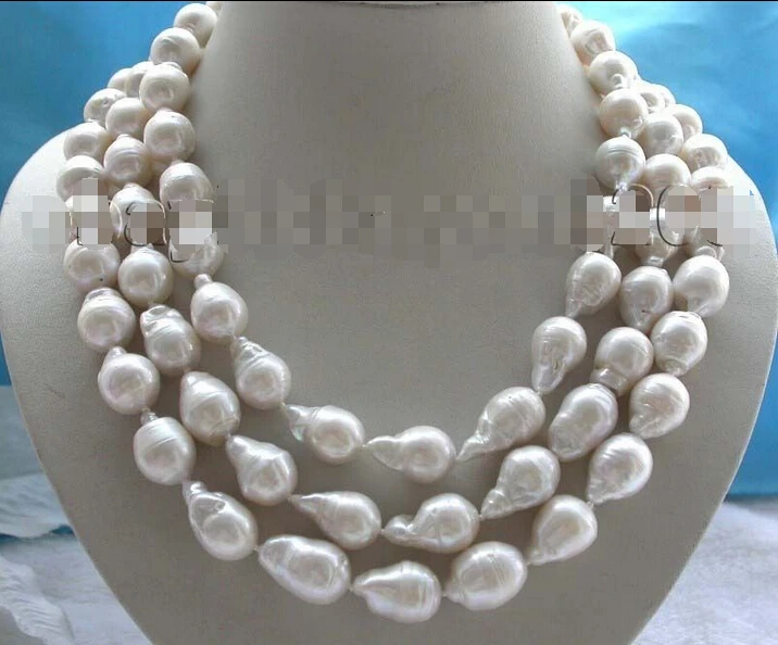 

20" 3rows Natural 20mm White Reborn keshi Pearl Necklace lapis clasp #f1373!^^^@^Noble style Natural Fine jewe SHIPPING (C0309)