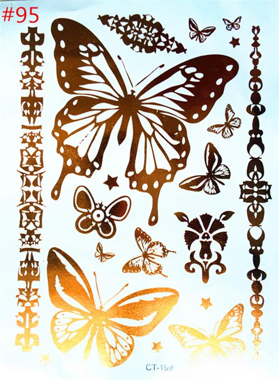 

Free shipping golden butterfly henna tattoo body metal product temporary tattoo woman tattoo flash metal of fake gold and silver