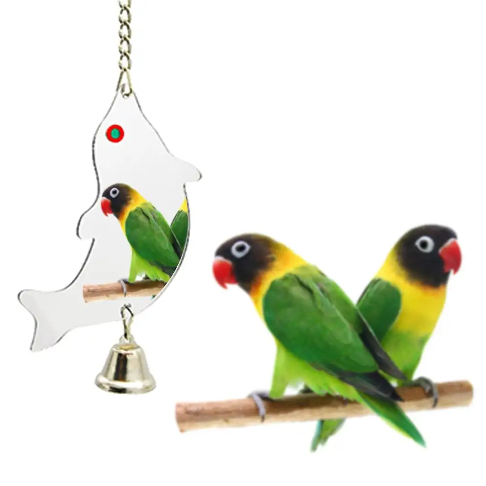 

5 Sizes Single Face Mirror Parrot Bell Toy Pet Bird Mirror Toy Heart-shaped Round Rectangle Available With Bell In
