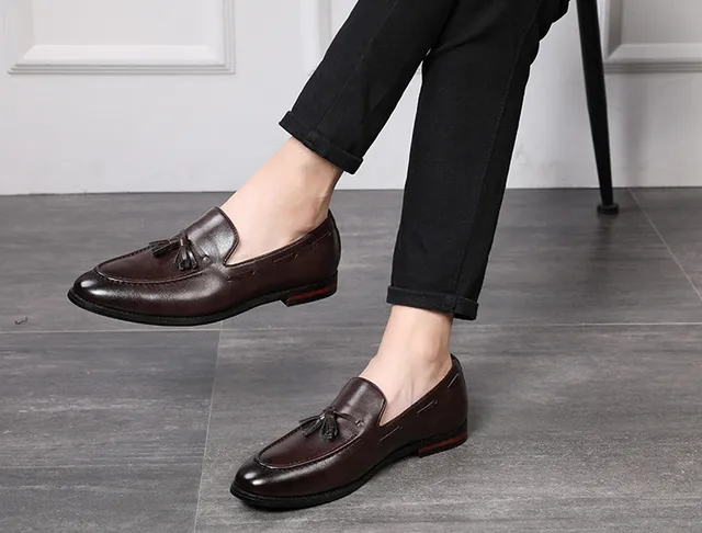 New Men Tassel Loafers PU Leather Formal Shoes Elegant Dress Shoe Simple Slip  On Man Casual Footwear Loafers Large Size 48 H292 - AliExpress