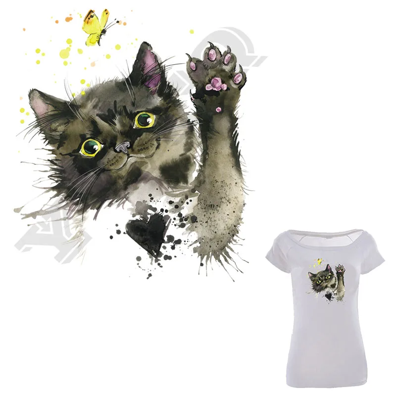 

Funny Emoji Cat Ironing Sticker Animal Patches DIY Clothes Decor Fashion Washable Heat Transfers Appliques For T-shirt Jeans
