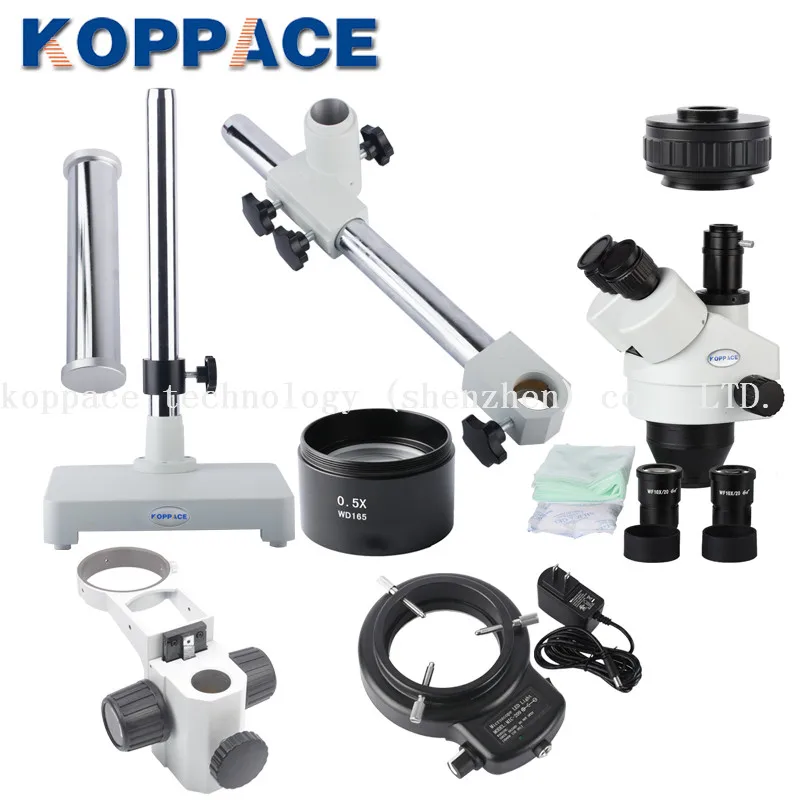 KOPPACE 3.5X-45X, Тринокулярный Стерео Зум-микроскоп, 10X/20 окуляр, ремонт мобильного телефона Микроскоп, 144 светодиодный источник света кольца