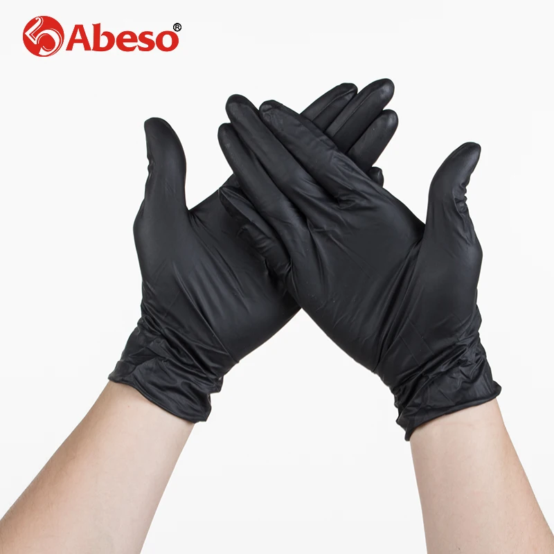 

ABESO NBR latex black disposable gloves 100 pcs/ box for food home cleaning Acid Alkali resistance antiskid golves A7103