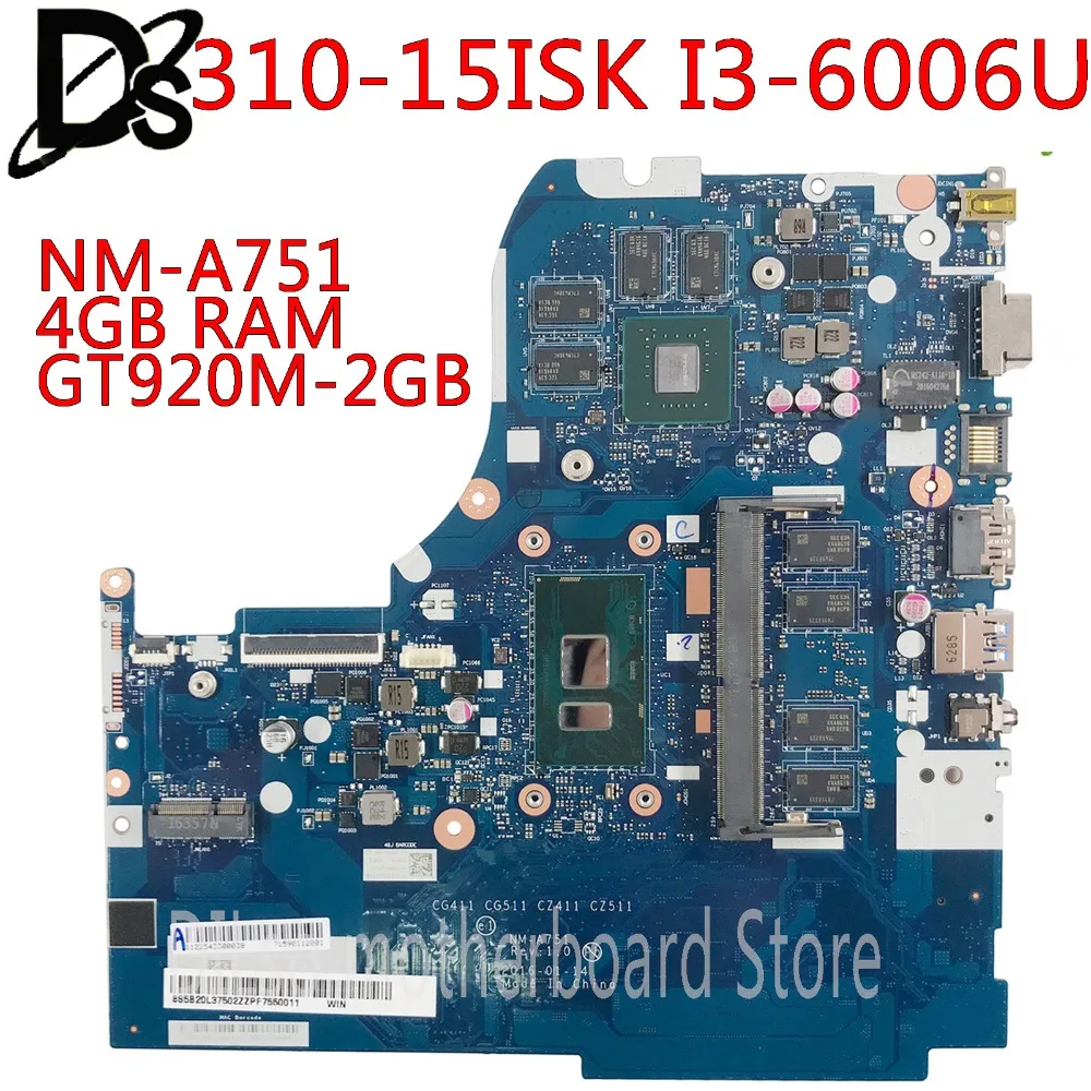 KEFU NM-A751 اللوحة لينوفو 310-15ISK 510-15ISK اللوحة لابتوب I3-6006U/I3-6100U 4 GB RAM GT920M-2GB اختبار موافق
