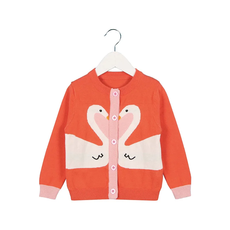 INS/Лидер продаж, Европейский детский свитер Топы с рисунком лебедя для девочек, вязаный кардиган для мальчиков, хлопковая одежда детская хлопковая верхняя одежда для малышей - Цвет: orange