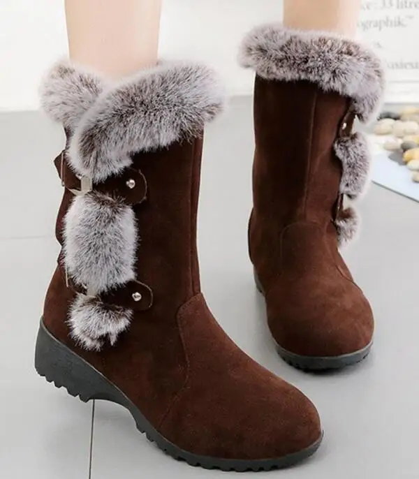 Zapatos Mujer Девичьи зимние сапоги Chaussure Femme Свадебная повседневная обувь с пряжкой женские туфли-лодочки; для женщин зимние женские туфли на высоком каблуке g61261 - Цвет: brown