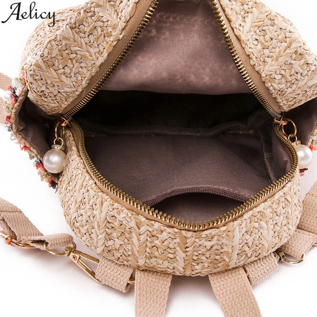 Aelicy женский модный тканый соломенный однотонный рюкзак с бисером