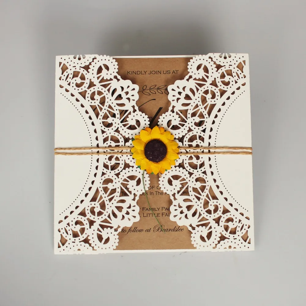  Laser Cut Wedding Invitations Ivory Wedding Invite Sunflower Invitation Cards With Envelope - Set o - 32884896917