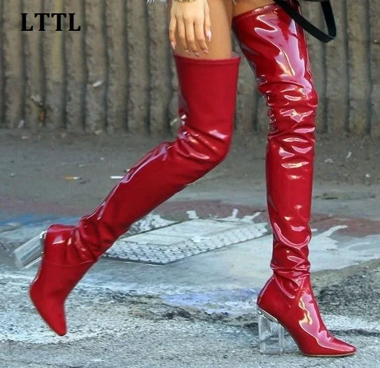 clear thigh high boots outfit