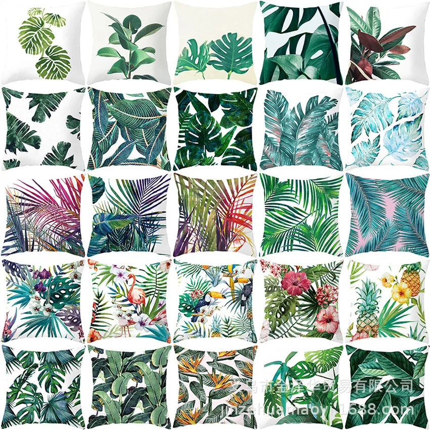 

5pcs Tropical Plants Pillow Case Polyester Decorative Pillowcases Green Leaves Throw Pillow Cover Square 45*45cm Hot Sale