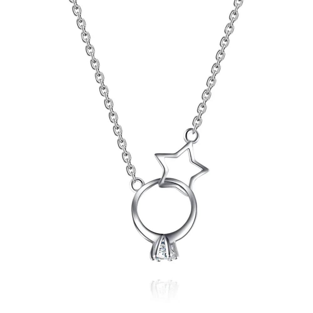 

VOJEFEN 925 Sterling Silver Cubic Zircon Circle Pendant Chain Necklace With star Pendant for Men Women Girls Teens