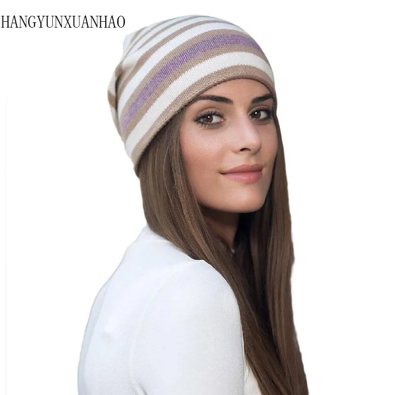 

HANGYUNXUANHAO 2019 Women Autumn Winter Hats Elastic Knitted Cotton Gorro Color Matching Beanies Cap High-end Cute Casual Hats