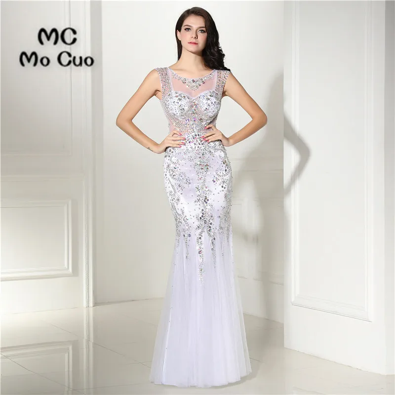 

Amazing 2017 Mermaid Prom dresses See Though Beaded Crystals Zipper long graduation dresses Tulle Evening Prom Dress