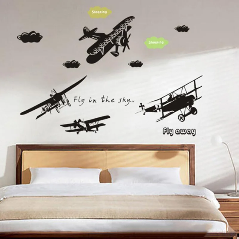 Детская Спальня Черный Самолет стикер съемный милый настенные для детской комнаты home decor плакат
