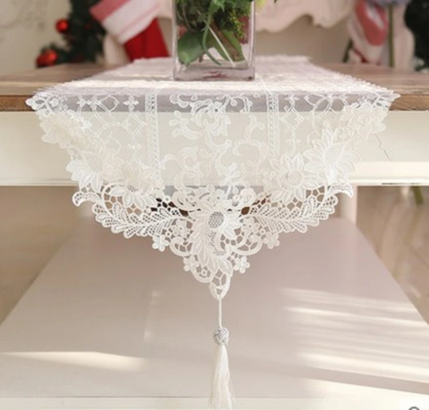 Beautiful Luxurious Wedding Lace Table Runner Classical Crystal Pendant Coffee Table Cover For Hotel Or Home