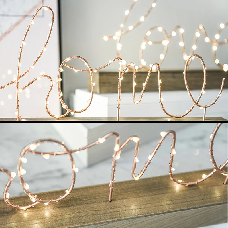  Battery Operated Night lamp Nordic Wooden Base Iron Love Home Letter Night Light Cozy Bedroom Desk  - 33035417161