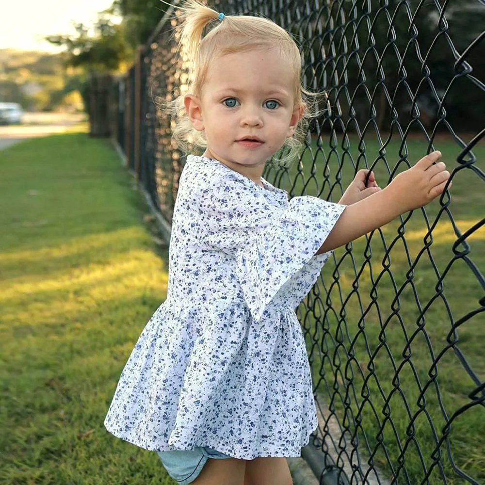 

Peridemes Half Sleeve Dress for Girls and Toddler Baby Girls Print Ruffles Half Sleeve Dress Summer Outfits Clothes