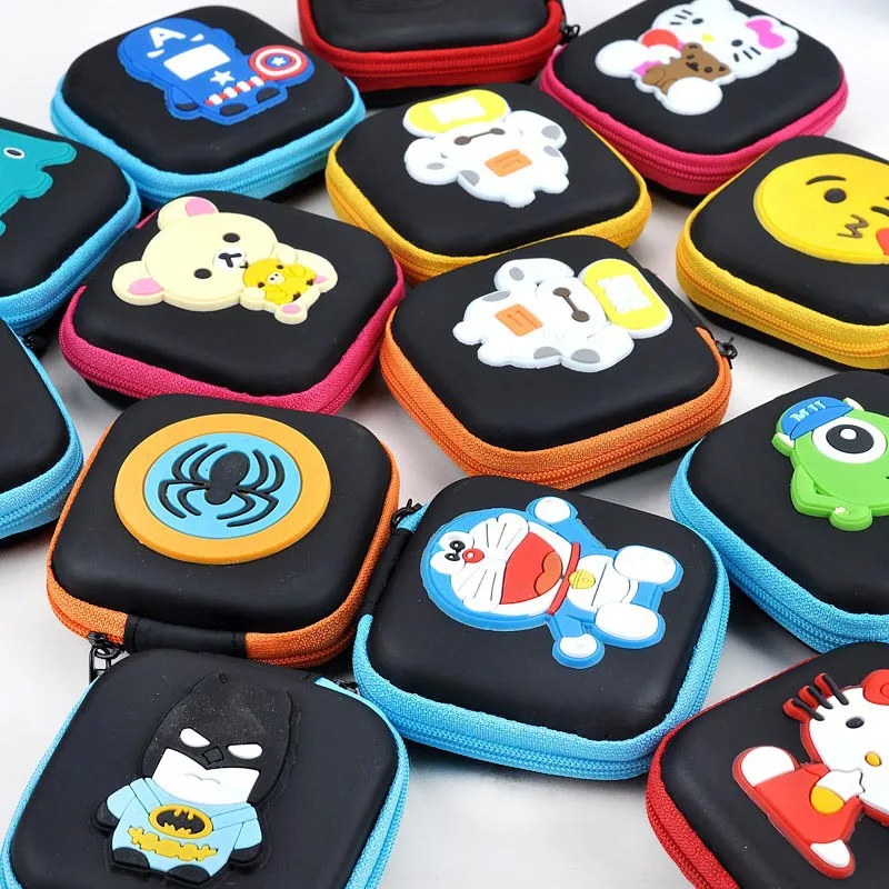 

Square Cartoon Zipper Earphone Storage Bag Case Girls Wallet Earphone Organizer Box Bags Key Coin Hard Holder Earphone Protector