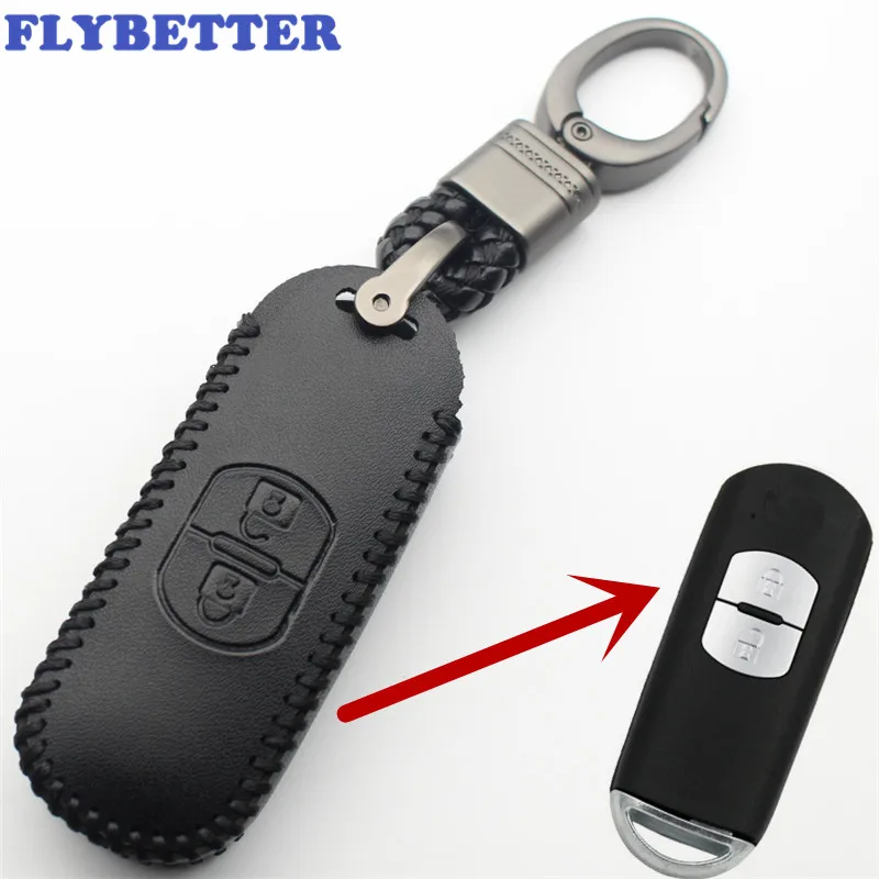 FLYBETTER натуральный кожаный брелок 2 смарт-Кнопка чехол для Mazda M3/M6/CX-4/CX-5/встречи/Axela Atenza стайлинга автомобилей L348