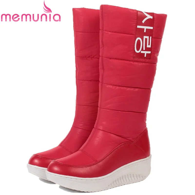 

MEMUNIA fashion new arrive women boots winter Keep warm waterproof snow boots platform black red mid calf boots