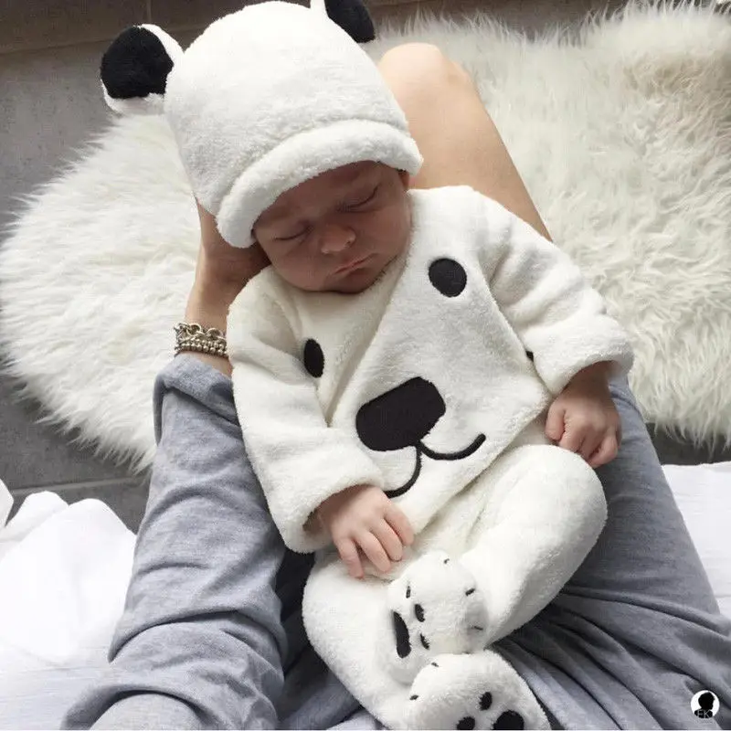 Mode Neugeborenes Mädchen Jungen Langarm Tops Hosen Outfits Reihe Flauschige Warme Kleidung