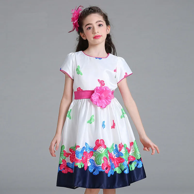 

2018 Summer Girls Print Dress Butterfly Floral Pattern Princess Dresses 2-8 Years Formal Party Dress Kids Clothes Vestido
