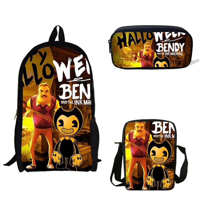 

16-inch Hello Neighbor 3Pcs Set Backpack Shoulder Bag Pencil Bag Set Popular Game Print School Bag Kids Boys Children Book Bag