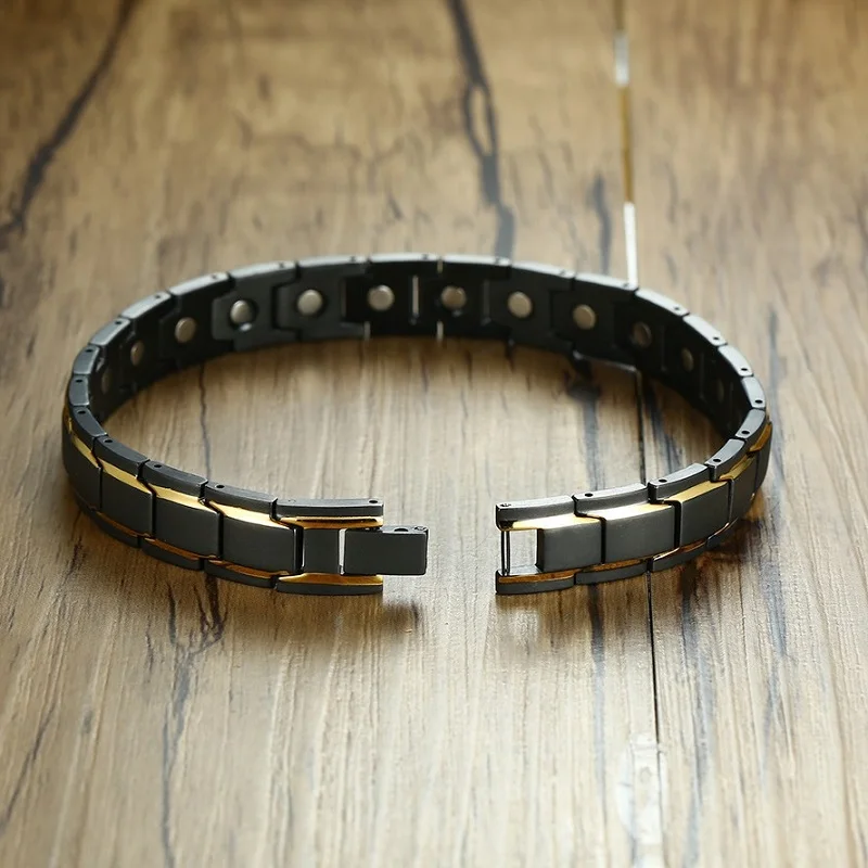 

2018 Fashion Stainless Steel Rolo Chain Magnets Bracelets Bangles Men Classic Gift Jewelry Man Black Color Bracelets