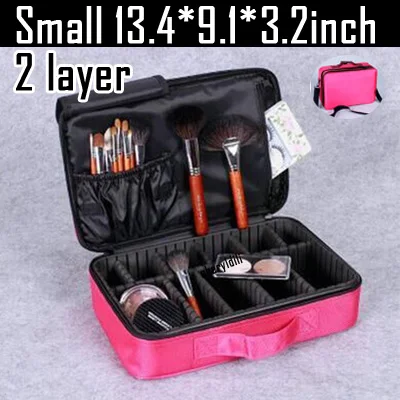 Косметичка, органайзер, профессиональный макияж, коробка для художника, большая сумка с узором для ногтей, полупостоянная коробка для инструментов, косметический Чехол, сумки - Цвет: Small hotpink 2layer