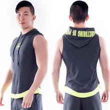 Мужской фитнес тренировочный жилет с шапкой без рукавов беговые футболки Открытый тренировочный спортивный быстрый сухой жилет для мужчин