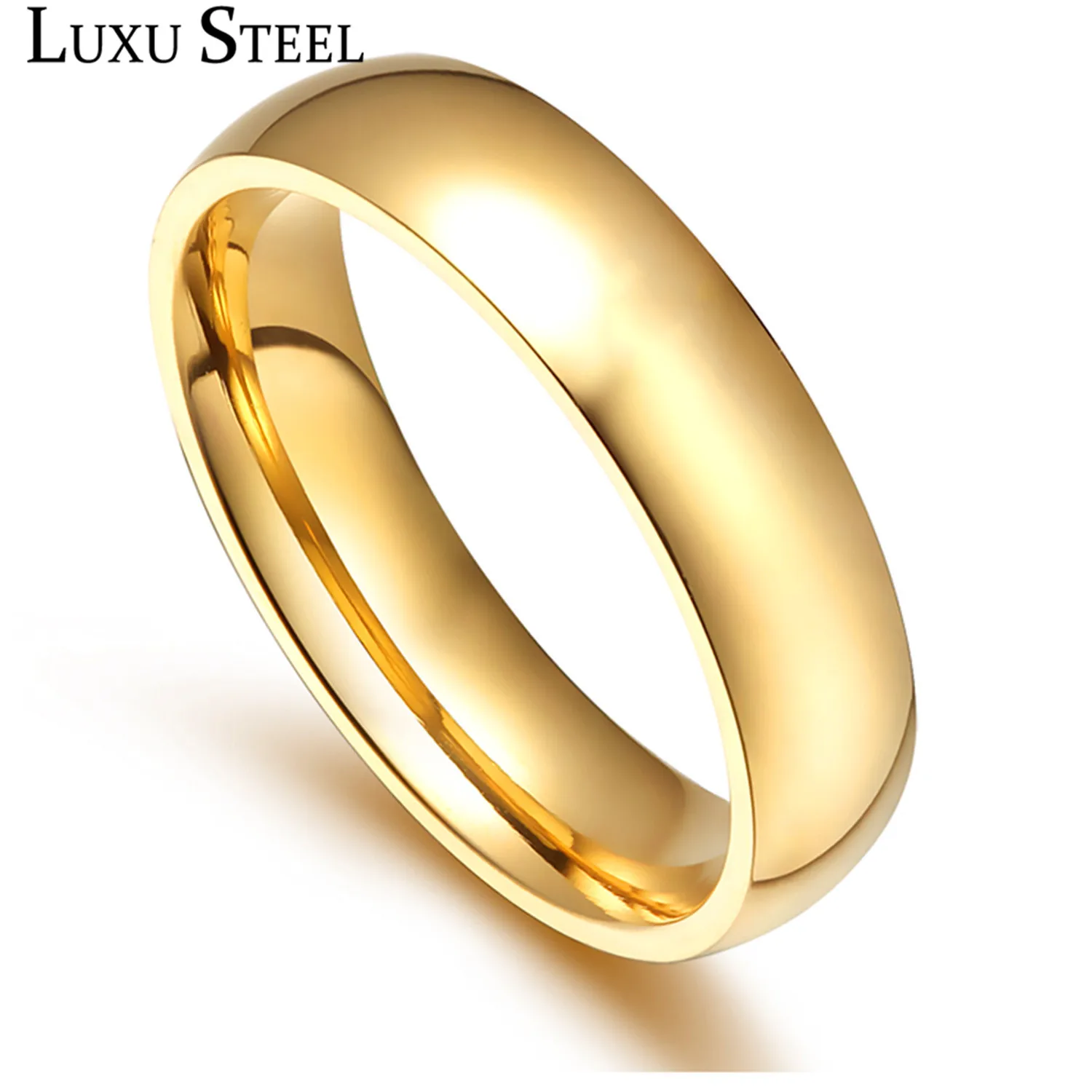 LUXUSTEEL Stainless Steel Gold Color Ring Wedding Lover Rings For Men/ Women Anniversary Gift Couple Jewelry Wholesale