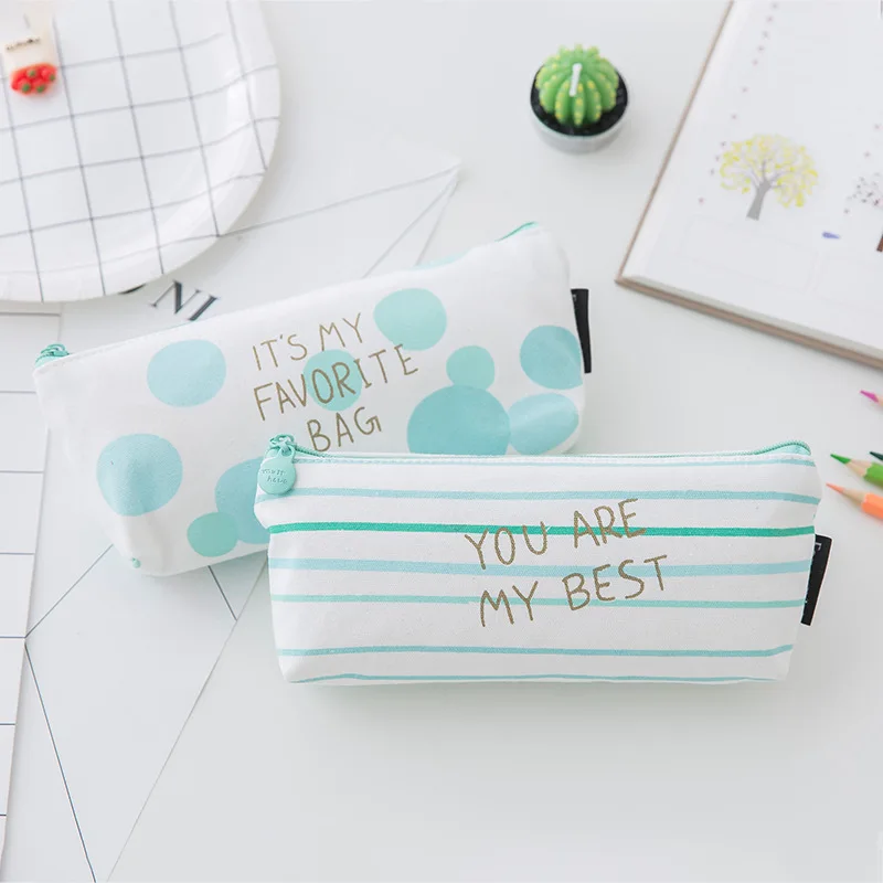 

1pcs/sell Concise Kawaii Pencil Case Peppermint Green Rhombus School Supplies Stationery Gift Pencil Box Pencil Bag