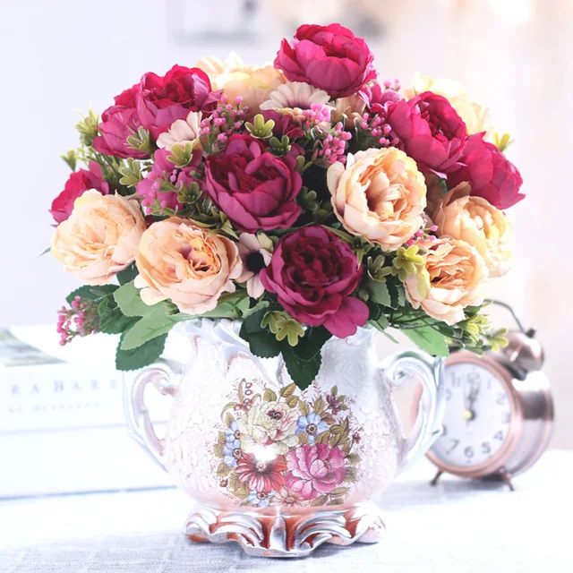 30 cm fleurs de pivoine de haute qualité en soie artificielle Bouquet babyrespirths accessoires bricolage petites fausses fleurs de marguerite de mariage décor à la maison 3