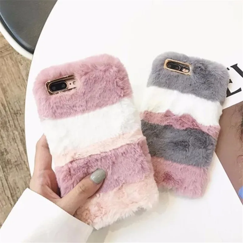 

LISHE Color Plush Velvet Phone Case For IPhone X 6 6S 7 8 Plus Fashion Girl Winter Warm Cover For IPhone Case Coque