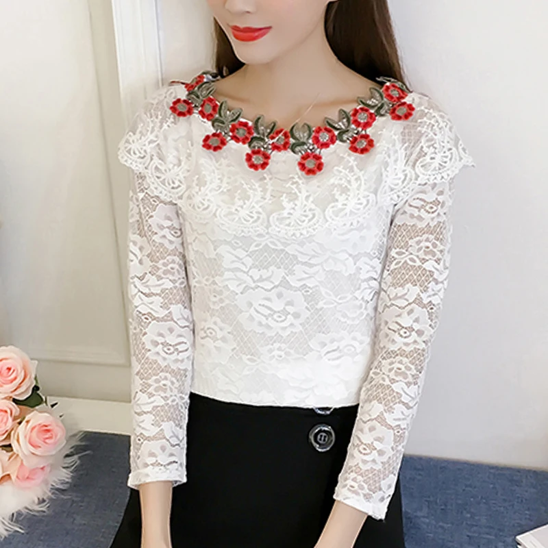 2018 модные кружевные женские топы blusas сексуальное кружево Женская блузка рубашка