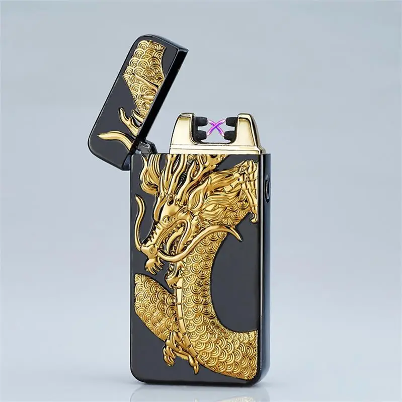 Dragon 3D Pattern Lighter Pulse Double Arc Cigarette Lighter USB Charging for Men