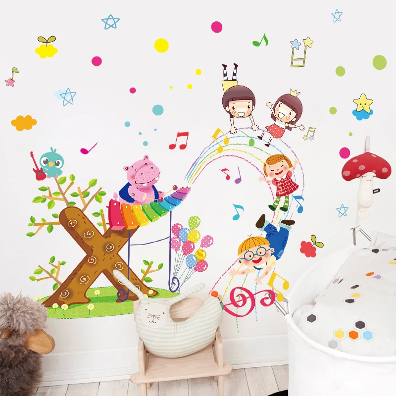 [Fundecor] цветные наклейки в горошек с музыкальной нотой, Мультяшные животные, звезда, настенные наклейки для детской комнаты, детская комната, украшение для дома, настенные наклейки, плакат