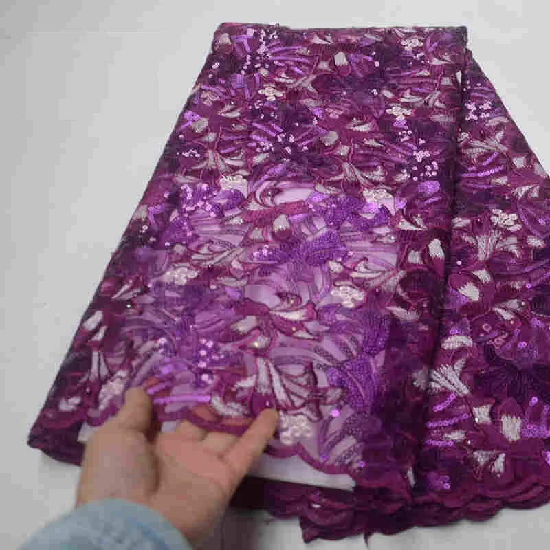 

Latest African Lace Fabric With Sequins High Quality 2019 French Tulle Lace Fabric Nigerian Net Lace For Wedding dress -HL30
