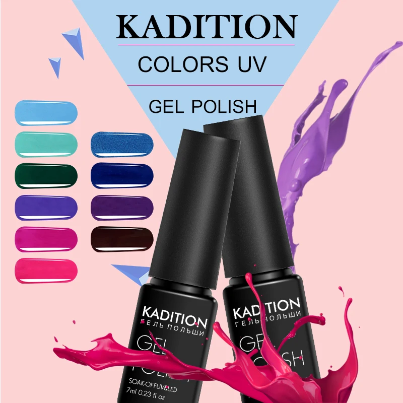 

KADITION Soak Off 7ml Pure Semi Permanent Nail Art Design 29 Colors Gel Varnish Colorful UV Gel Nail Polish Soak Off Gel Lacquer