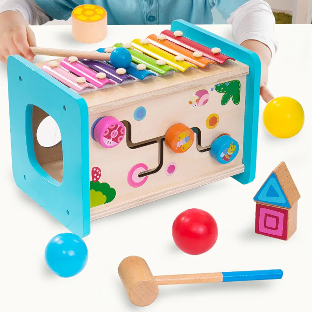 

4 in 1 Multifunctional Music Box Wood Knocks Pounding Musical Toys Wooden Musical Instruments Xylophone Educational Kids Toys